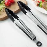 Stainless Steel Handle High Temperature Resistant Non Slip Silicone Food Clip Tong (9 &12 Inch Black)